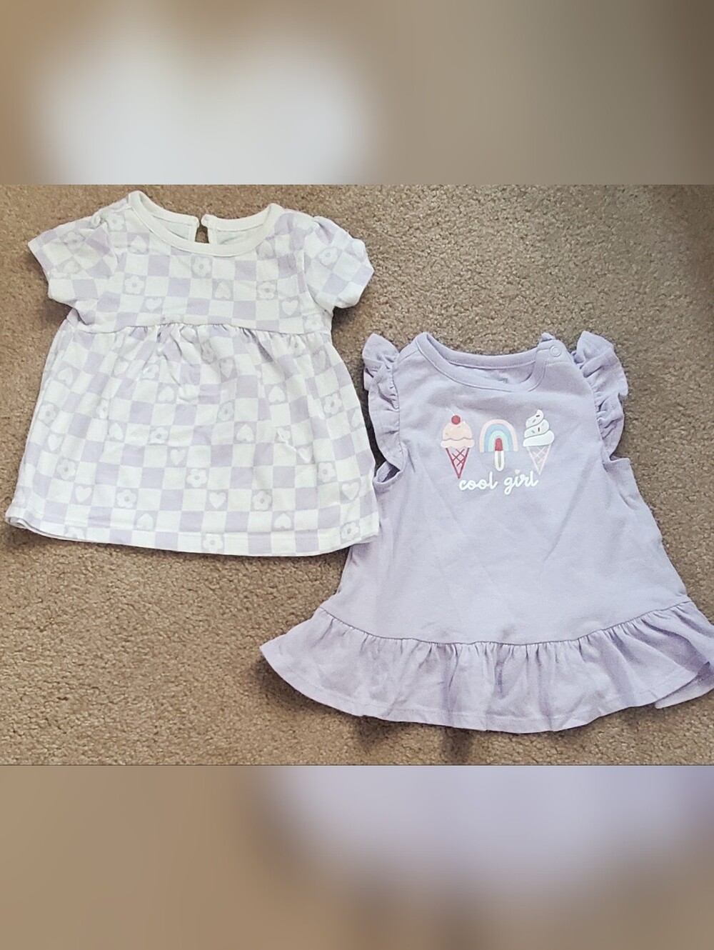 2Pk Garanimals Toddler Lavender And Checkered Ruffle Dress Set